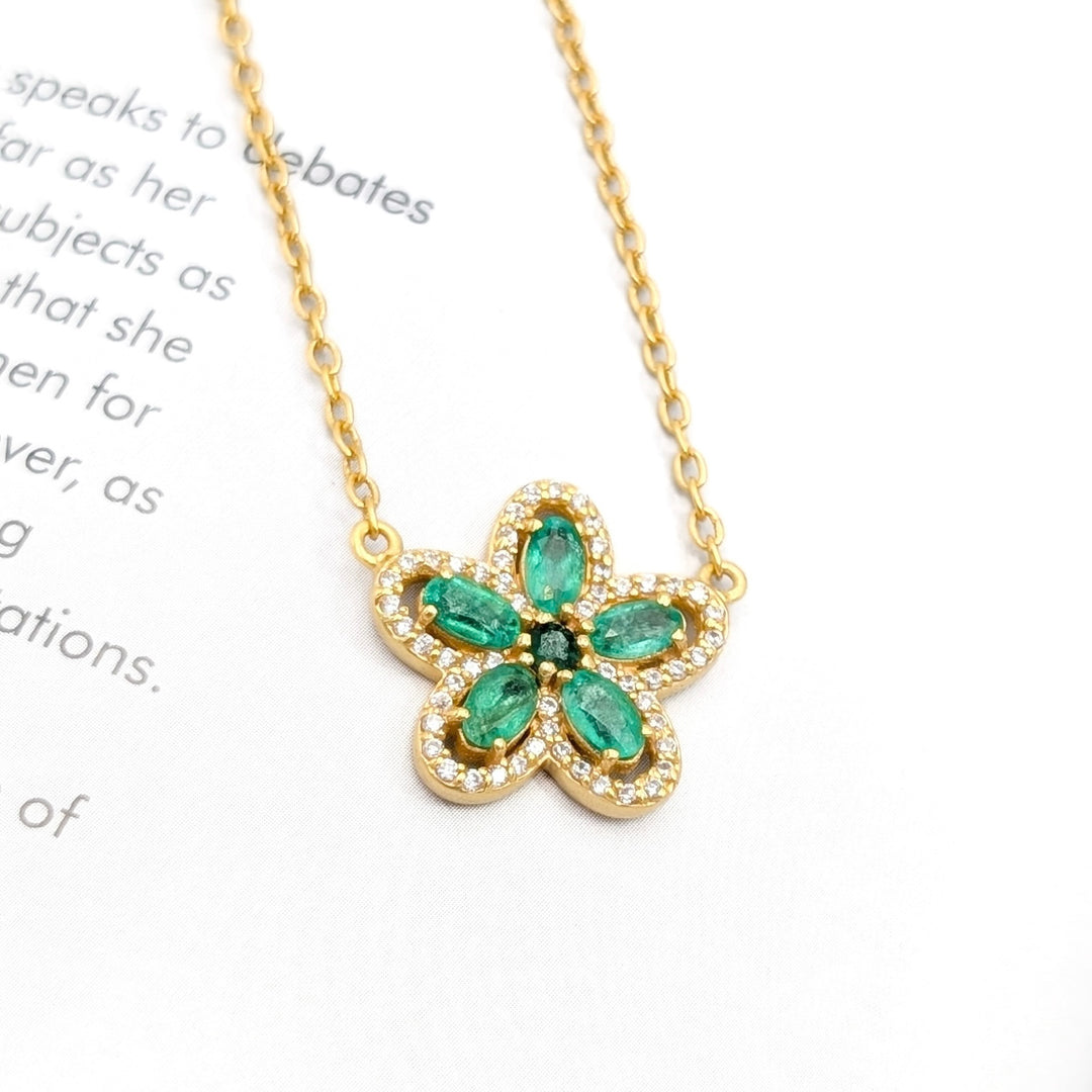 Flower Gemstone Necklace in Gold over Sterling Silver