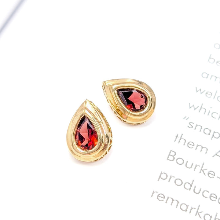 Vintage Garnet Bezel Set Stud Earrings in 14K Yellow Gold