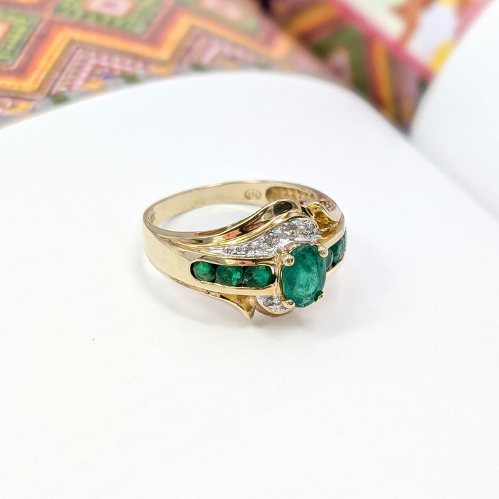 Vintage Emerald & Diamond Ring in 10K Yellow Gold