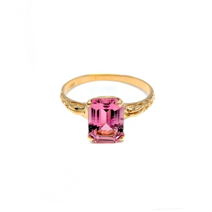 Vintage Pink Tourmaline Ring in 10K Yellow Gold