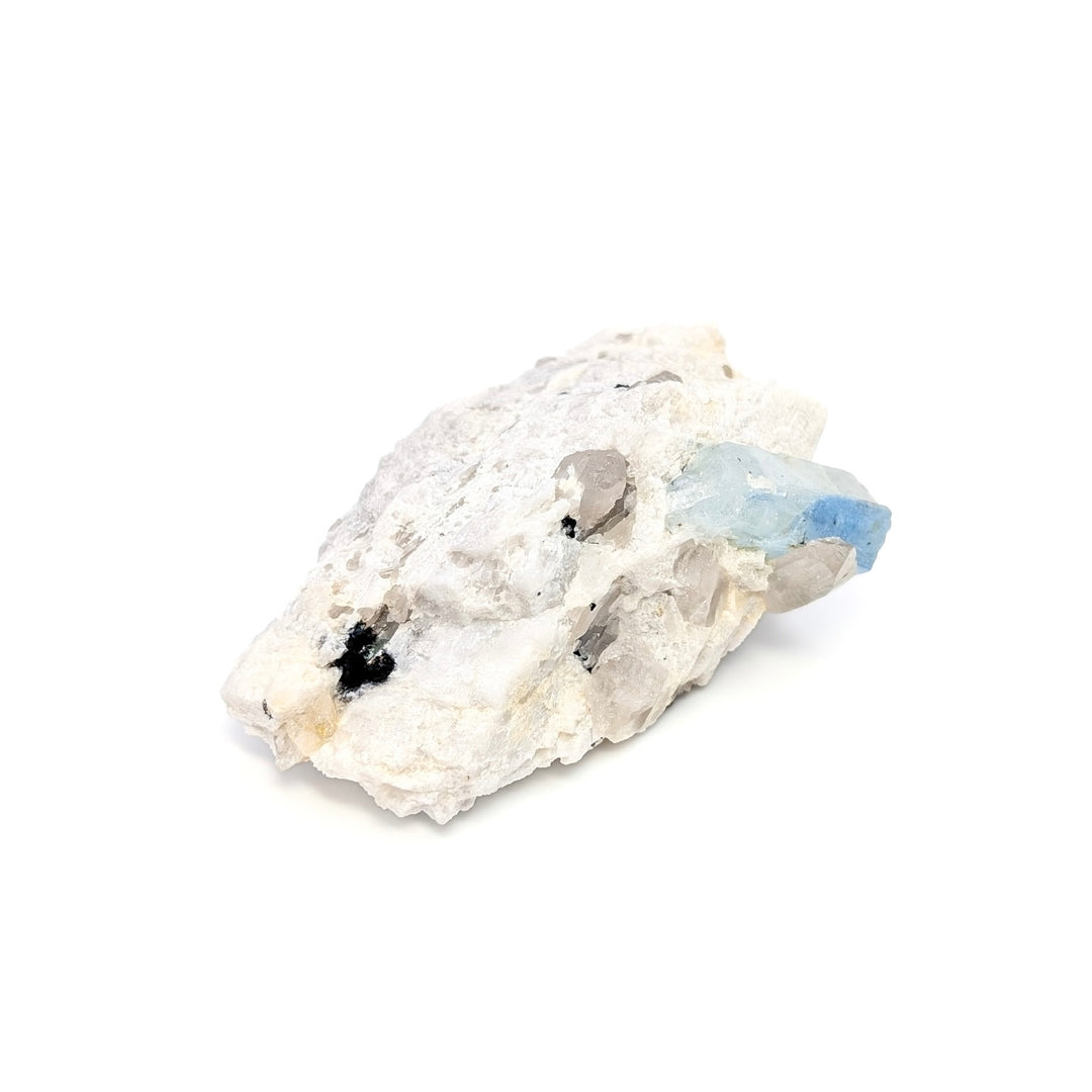 Aquamarine on Cleavelandite with Quartz & Black Tourmaline
