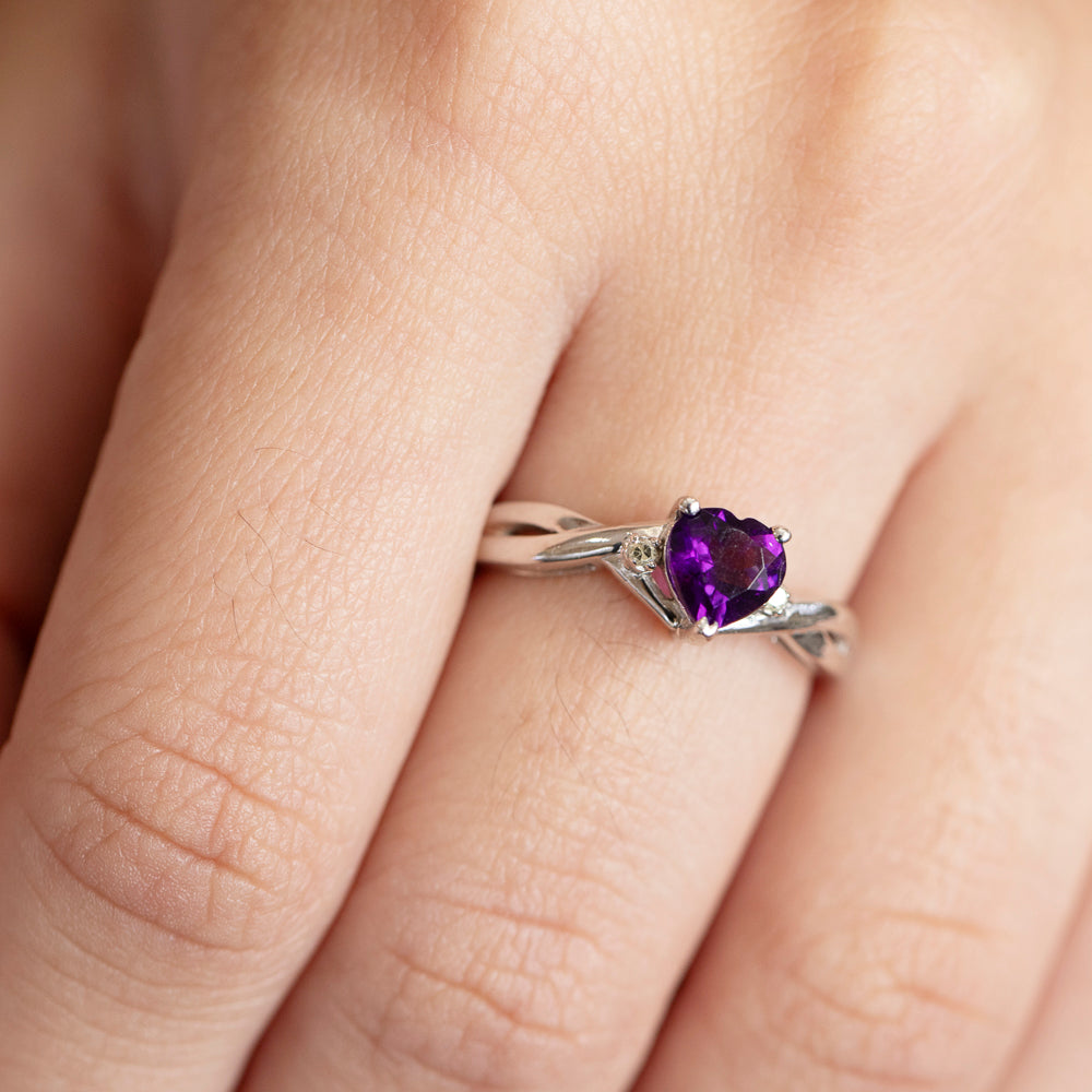 Vintage Amethyst & Diamond Ring in 14K White Gold