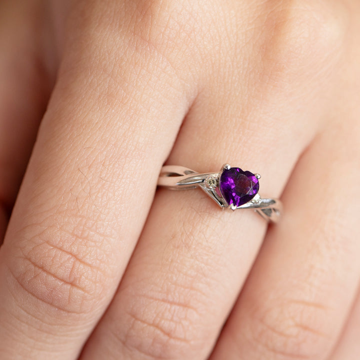 Vintage Amethyst & Diamond Ring in 14K White Gold