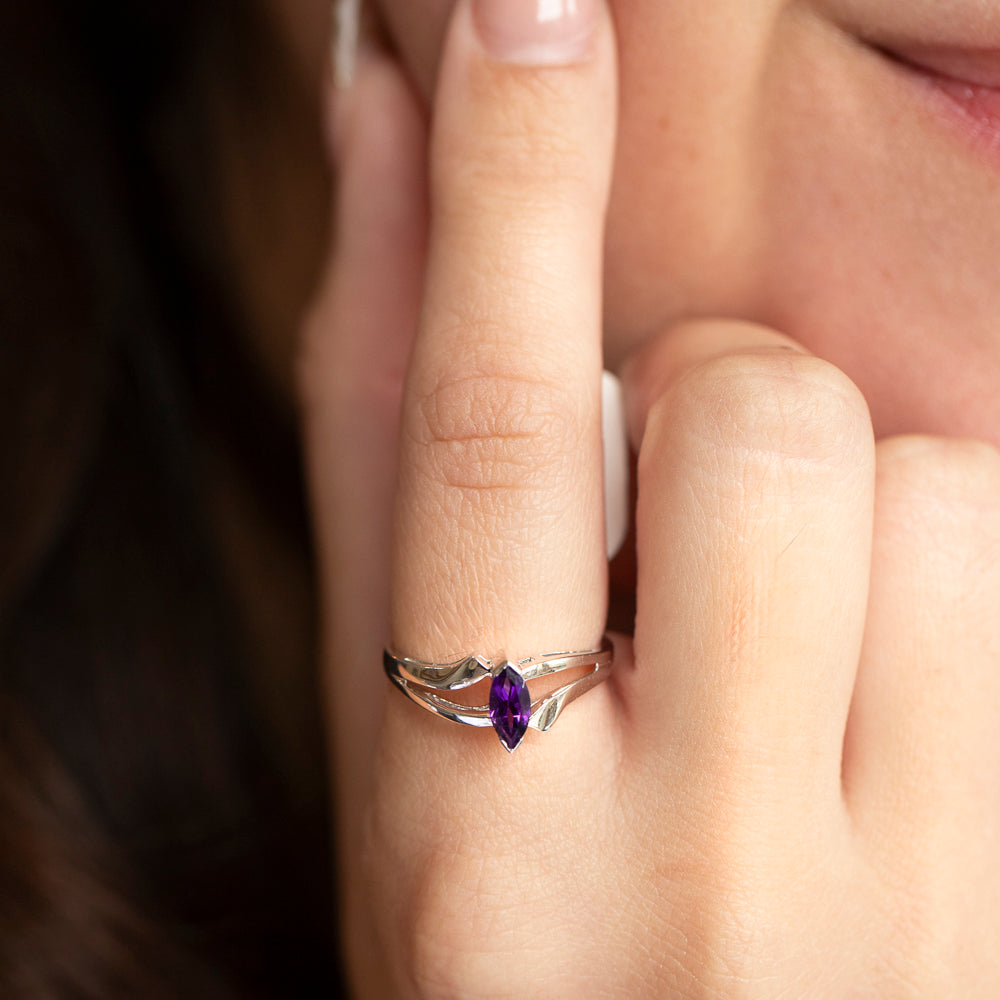 Vintage Amethyst Bypass Ring in 14K White Gold