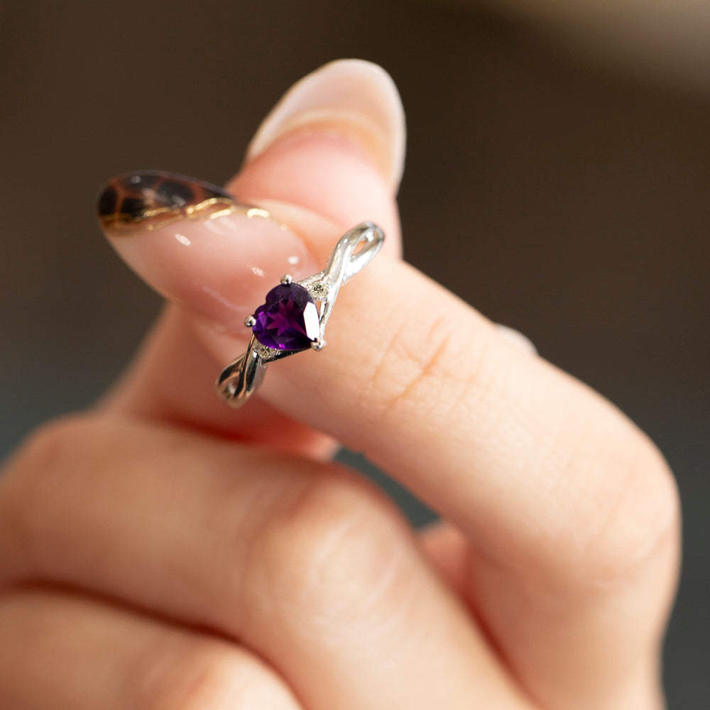 Vintage Amethyst & Diamond Ring in 14K White Gold