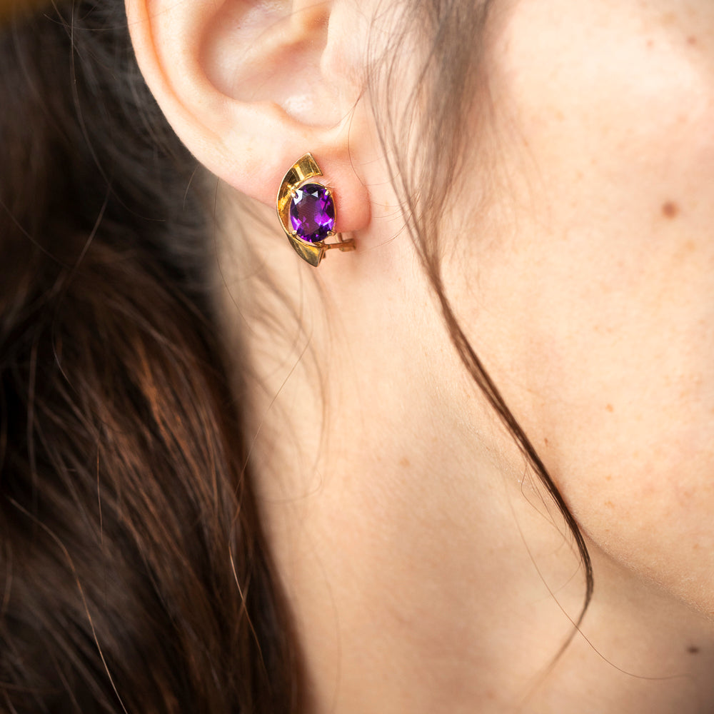 Vintage Amethyst Earrings in 14K Yellow Gold