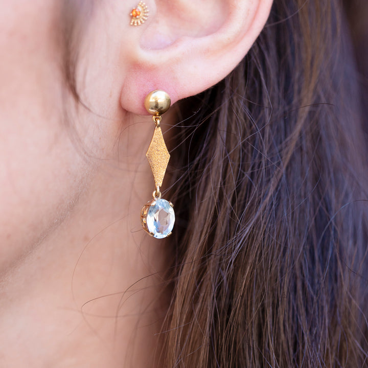 Vintage Aquamarine Dangle Earrings in 14K Yellow Gold