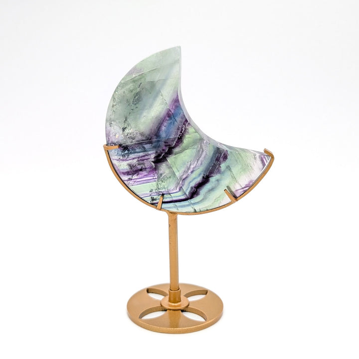 Rainbow Fluorite Crescent Moon on Stand