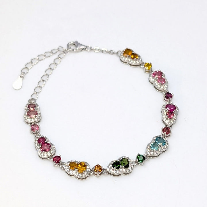 Multicolored Tourmaline & White Zircon Bracelet in Sterling Silver