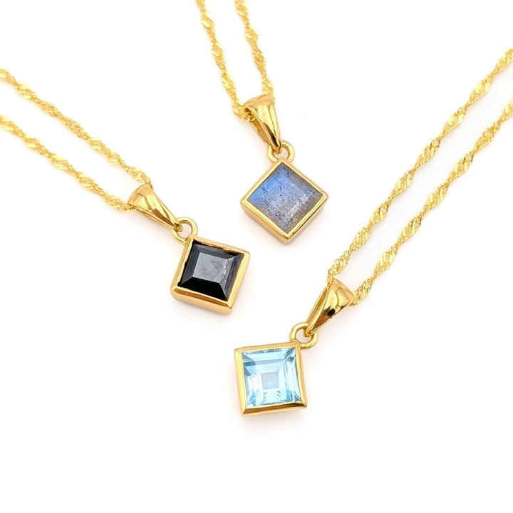 Square-Cut Gemstone Necklace in Gold-Plated Sterling Silver