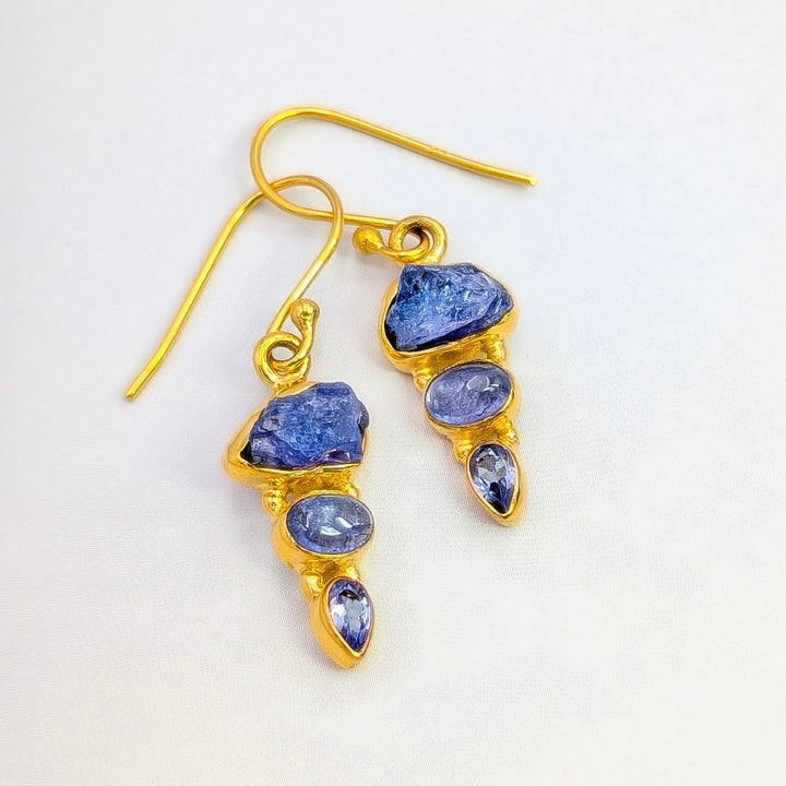 Tanzanite Dangle Earrings in 18K Gold-Plated Sterling Silver