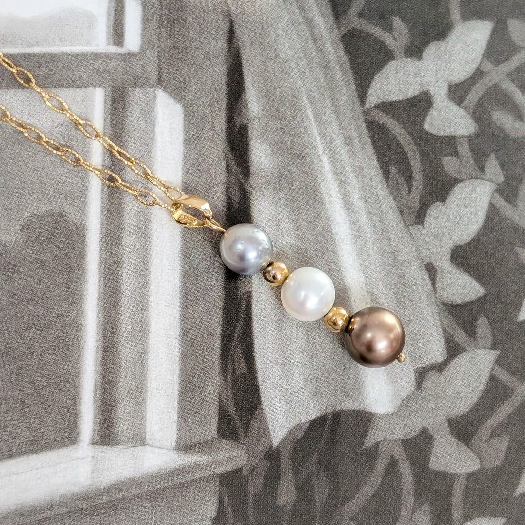 Tahitian & Freshwater Pearl Necklace in 14K Yellow Gold