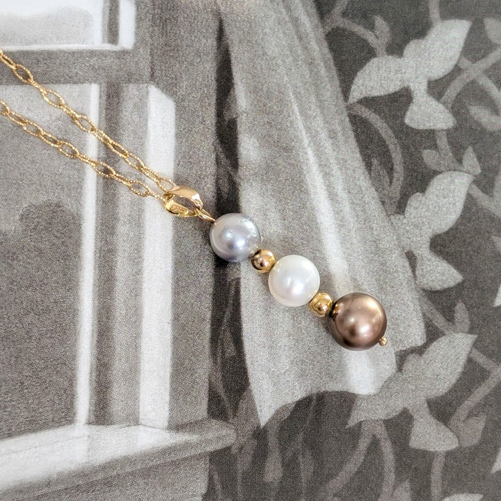 Tahitian & Freshwater Pearl Necklace in 14K Yellow Gold