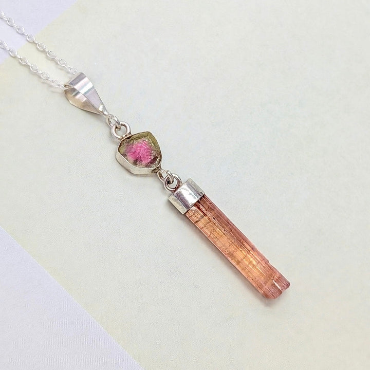 Watermelon Tourmaline Drop Necklace In Sterling Silver