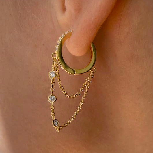 Cubic Zirconia Dangle Hoop Earrings in Vermeil Sterling Silver