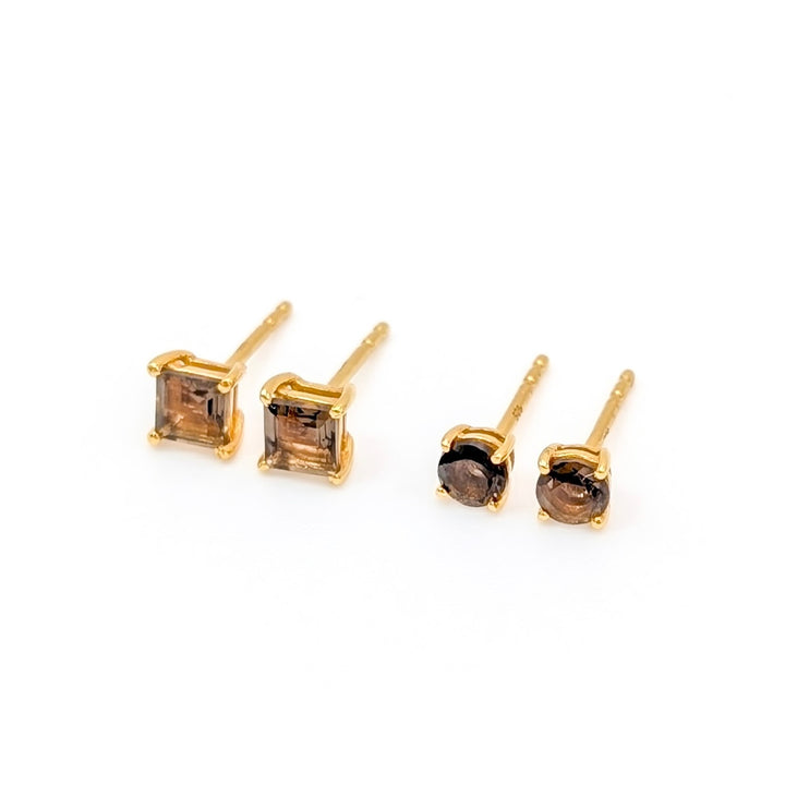 Smoky Quartz Stud Earrings in Gold Over Sterling Silver
