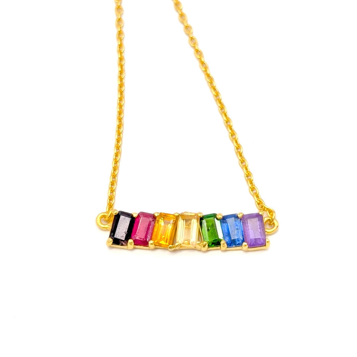 Multicolored Asymmetrical Gemstone Necklace in Vermeil Sterling Silver