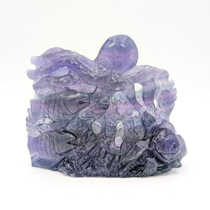 Rainbow Fluorite Ocean Life Carved Octopus, Fish, & Sea Turtle Sculpture