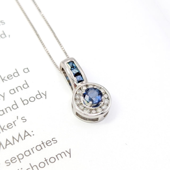 Blue Sapphire & Diamond Pendant Necklace in 14K White Gold