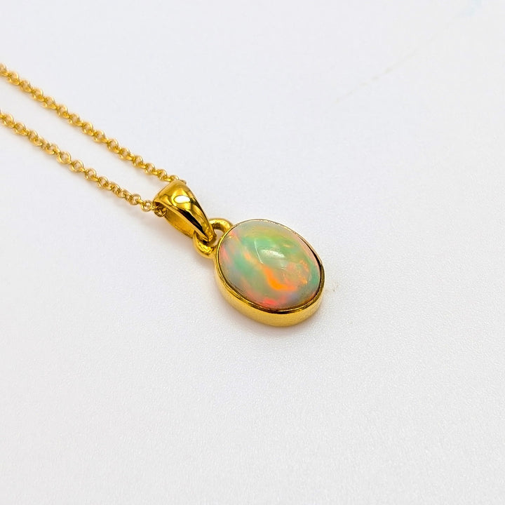 Ethiopian Opal Bezel Set Necklace in 18k Gold Over Sterling Silver