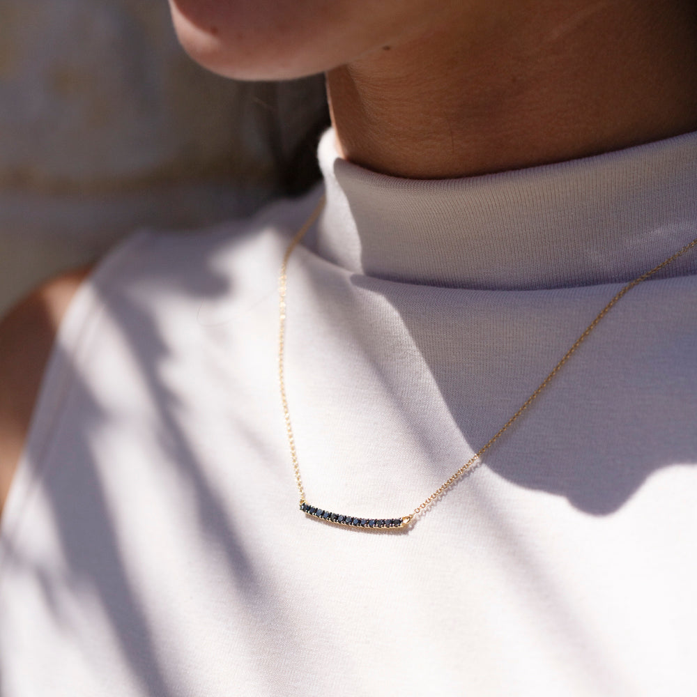Vintage Black Diamond Bar Necklace in 18K Yellow Gold