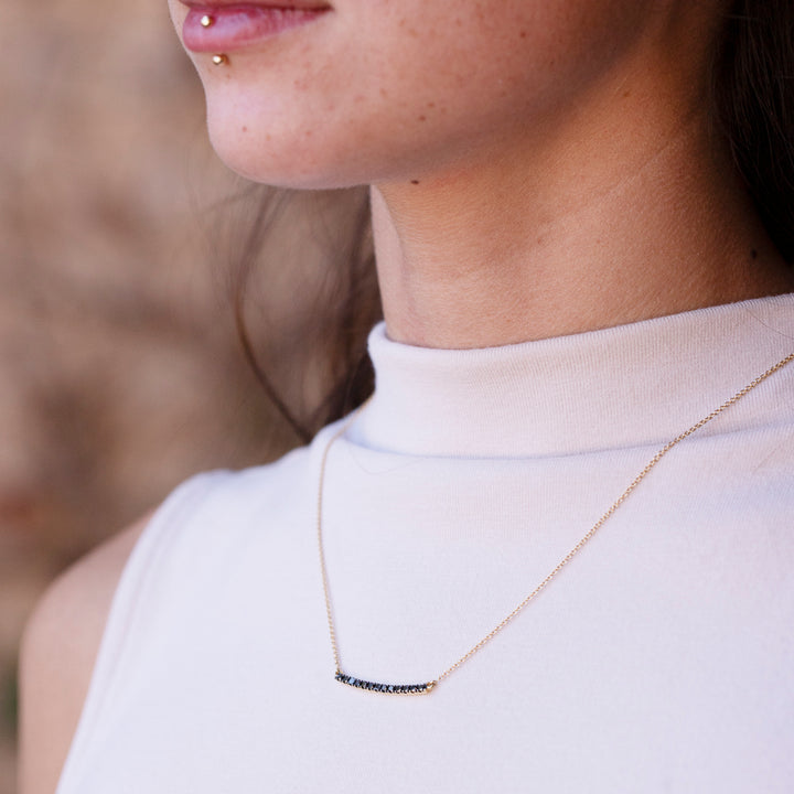 Vintage Black Diamond Bar Necklace in 18K Yellow Gold