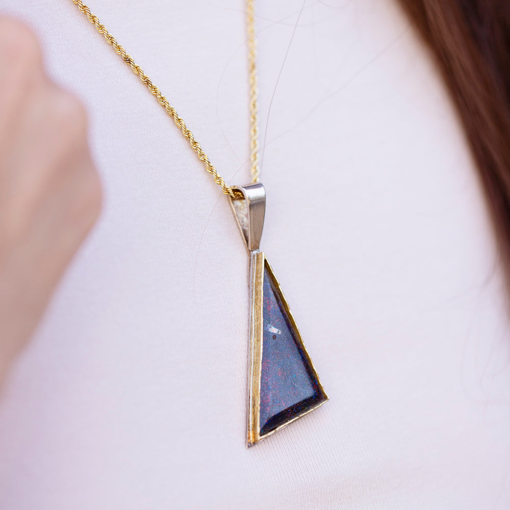 Triangle-Cut Australian Fairy Opal Necklace with 18K Yellow Gold Trim in Sterling Silver