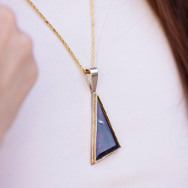 Triangle-Cut Australian Fairy Opal Necklace with 18K Yellow Gold Trim in Sterling Silver