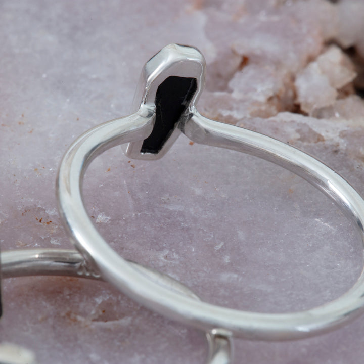 Black Tourmaline Coffin Ring in Sterling Silver
