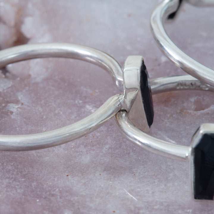 Black Tourmaline Coffin Ring in Sterling Silver