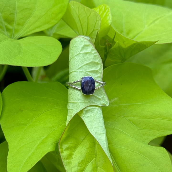 Cushion Cut Sapphire Ring in Sterling Silver