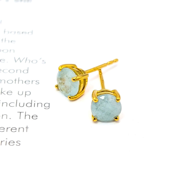 Natural Gemstone Stud Earrings in 18K Gold-Plated Sterling Silver