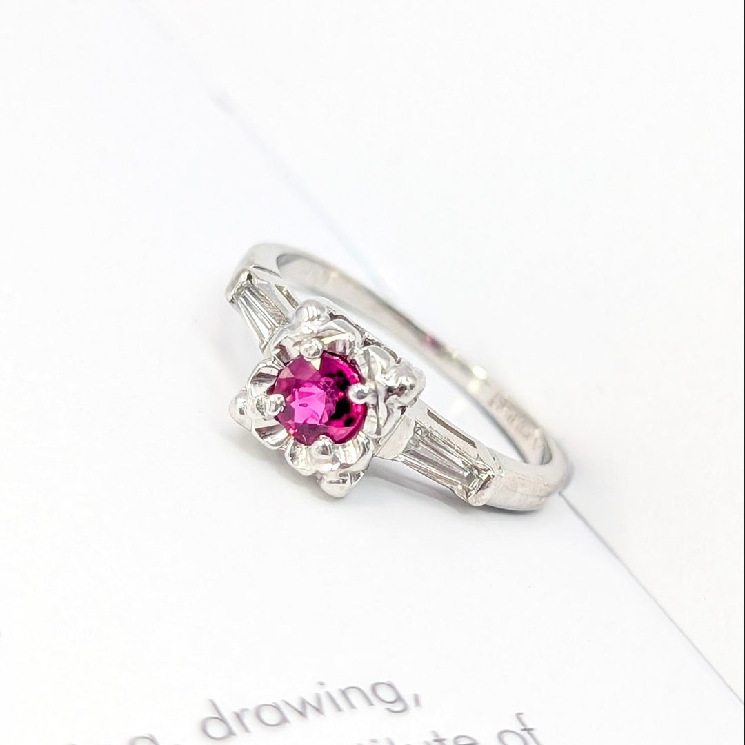 Vintage Ruby & Diamond Ring in Platinum
