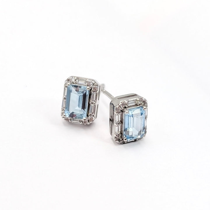 Sterling Silver Emerald-Cut Gemstone & Cubic Zirconia Earrings