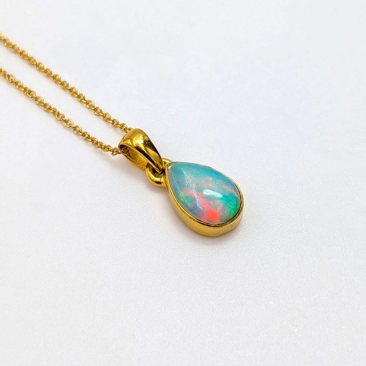 Ethiopian Opal Bezel Set Necklace in 18k Gold Over Sterling Silver