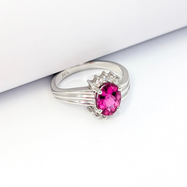 Vintage Pink Tourmaline & Diamond Ring in 14K White Gold