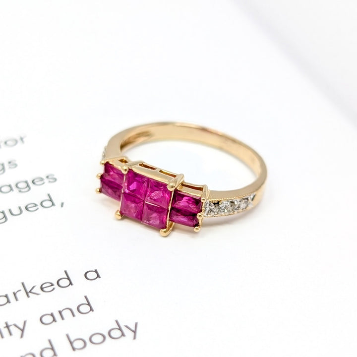 Vintage Ruby & Diamond Ring in 14K Yellow Gold