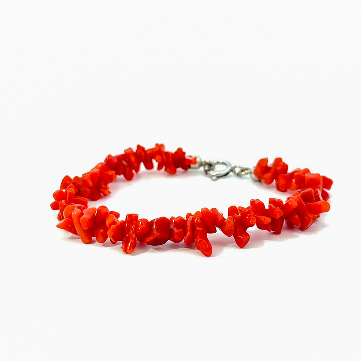 Natural Red Coral Bracelet in Sterling Silver