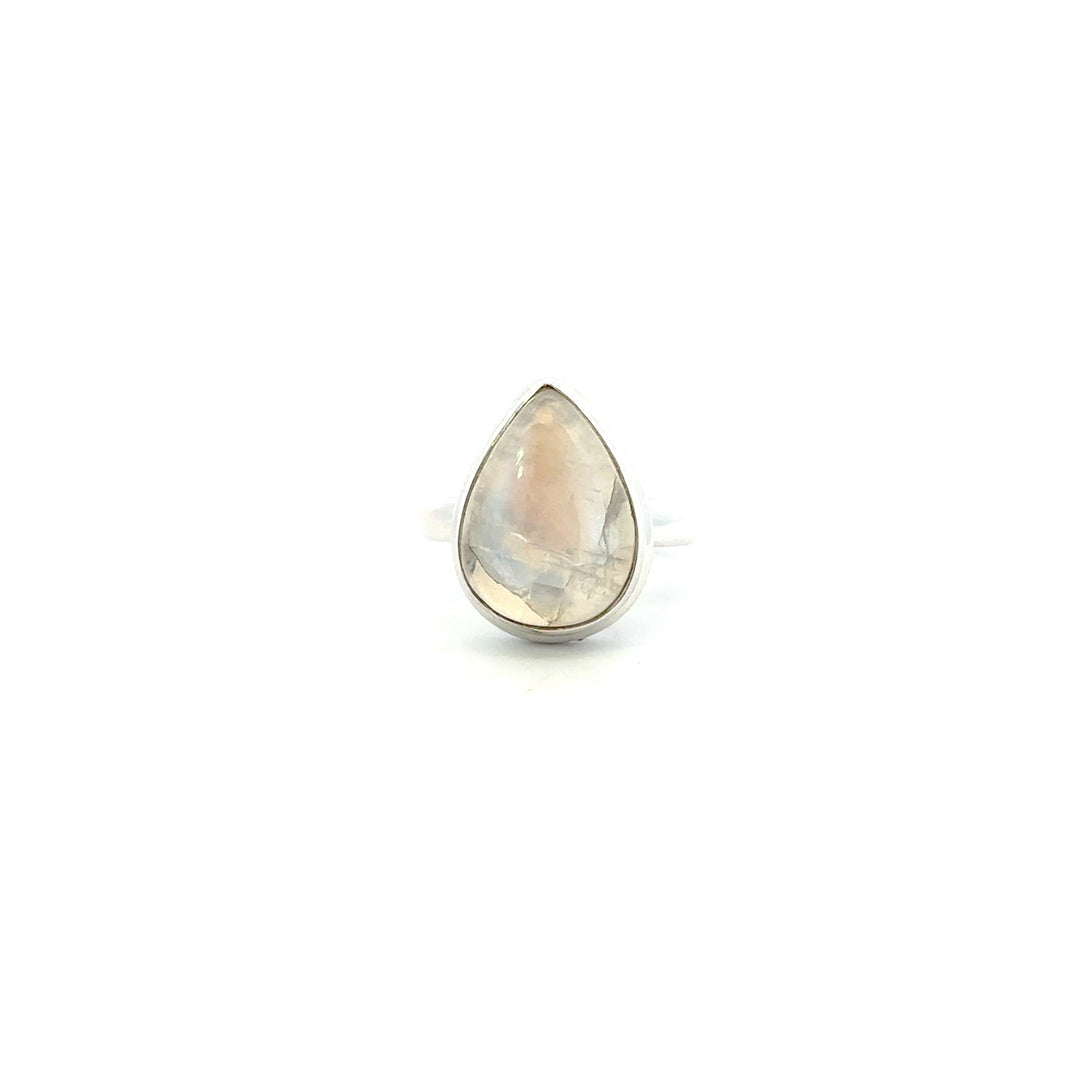 Bezel Set Rainbow Moonstone Ring in Sterling Silver