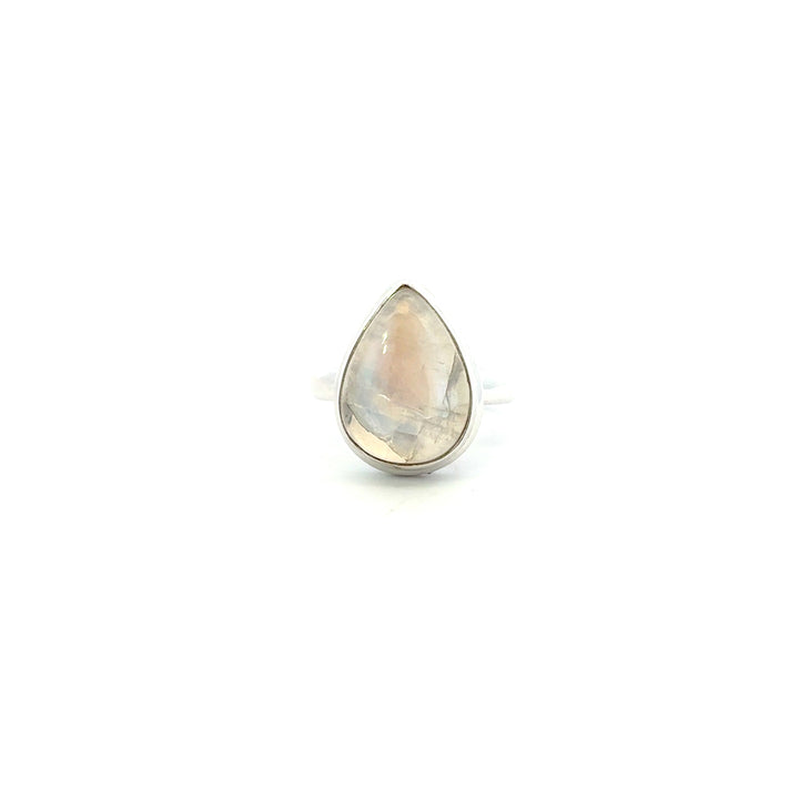 Bezel Set Rainbow Moonstone Ring in Sterling Silver