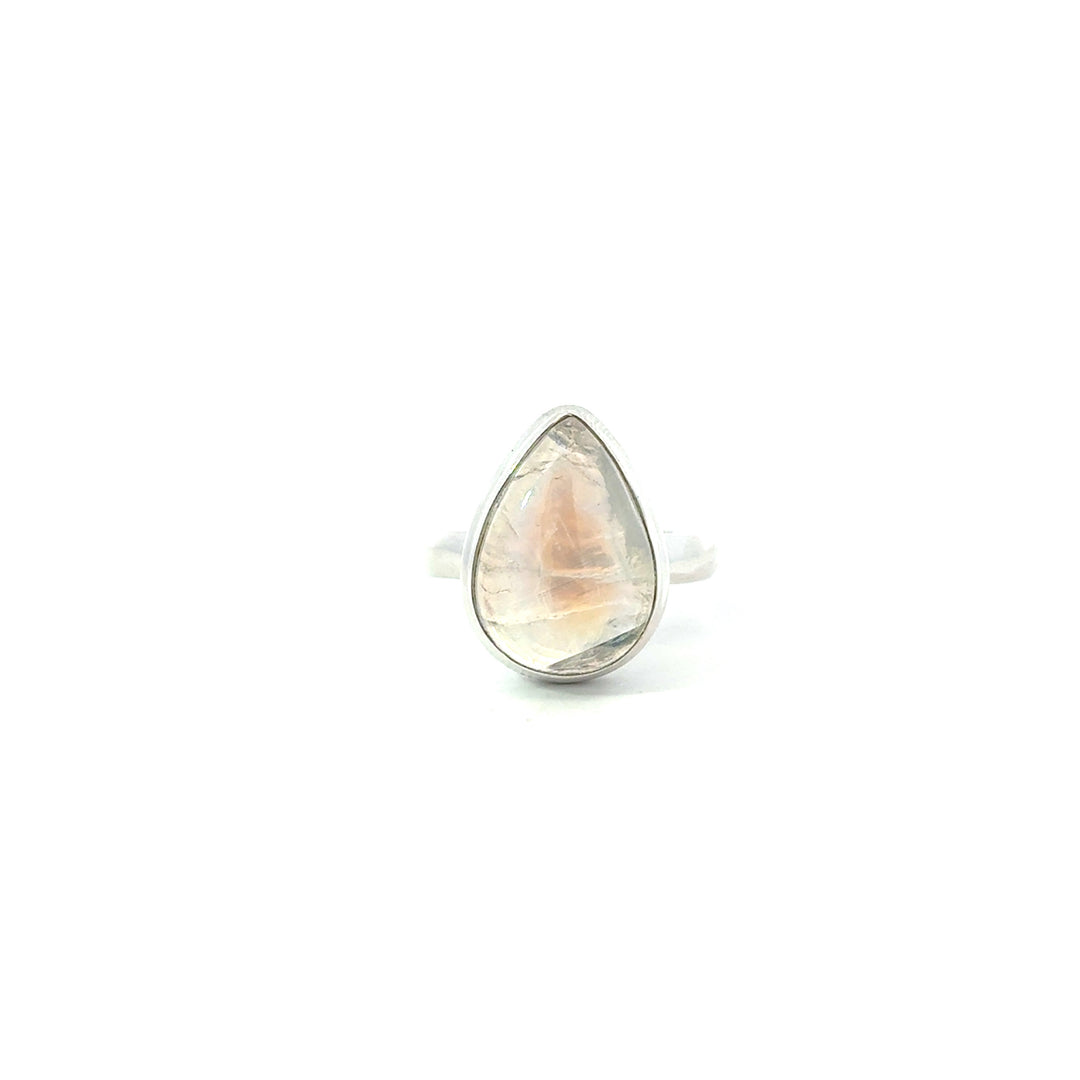 Bezel Set Rainbow Moonstone Ring in Sterling Silver