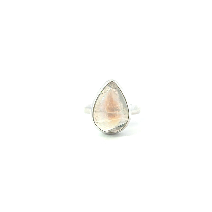 Bezel Set Rainbow Moonstone Ring in Sterling Silver