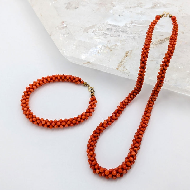 Natural Italian Coral Necklace and Bracelet Set in Gold Filled