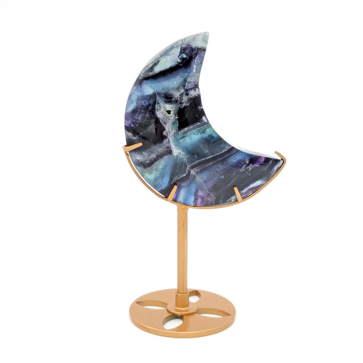 Rainbow Fluorite Crescent Moon on Stand