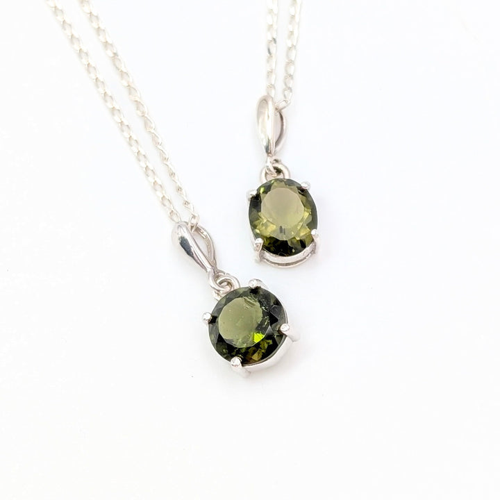 Faceted Moldavite Necklace in Sterling Silver