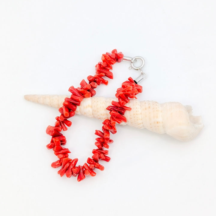 Natural Red Coral Bracelet in Sterling Silver