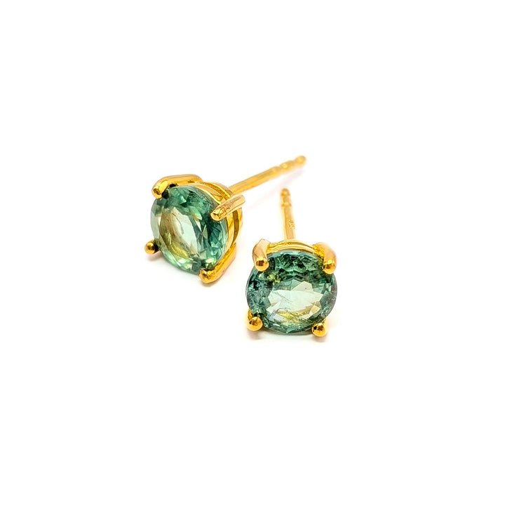 Natural Gemstone Stud Earrings in 18K Gold-Plated Sterling Silver
