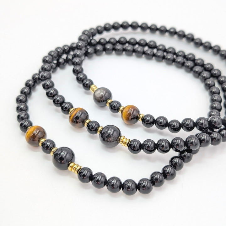 Silver Sheen Obsidian & Tiger’s Eye Beaded Choker Necklace