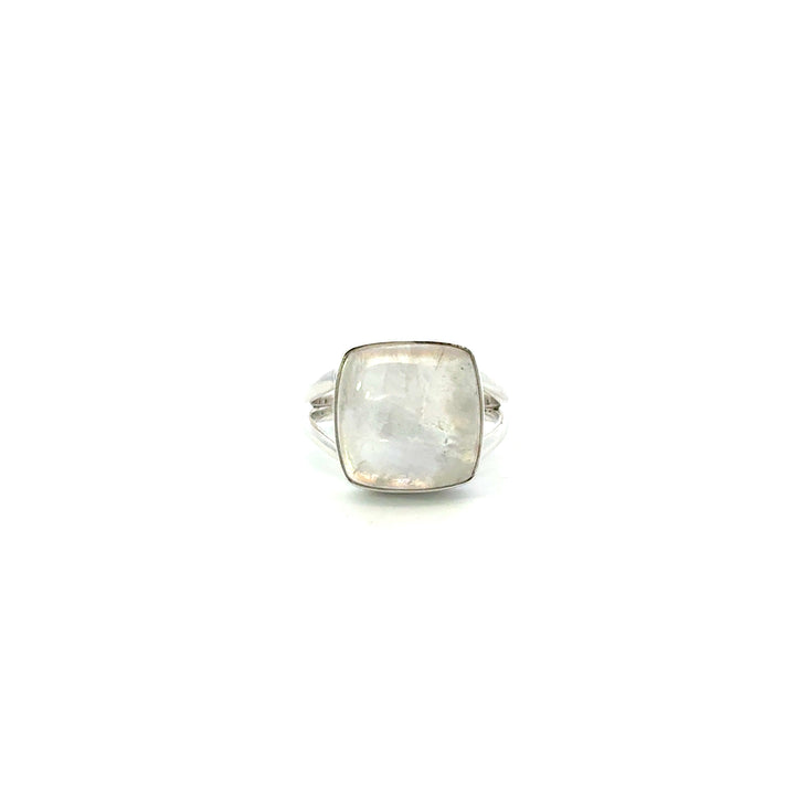 Bezel Set Rainbow Moonstone Ring in Sterling Silver