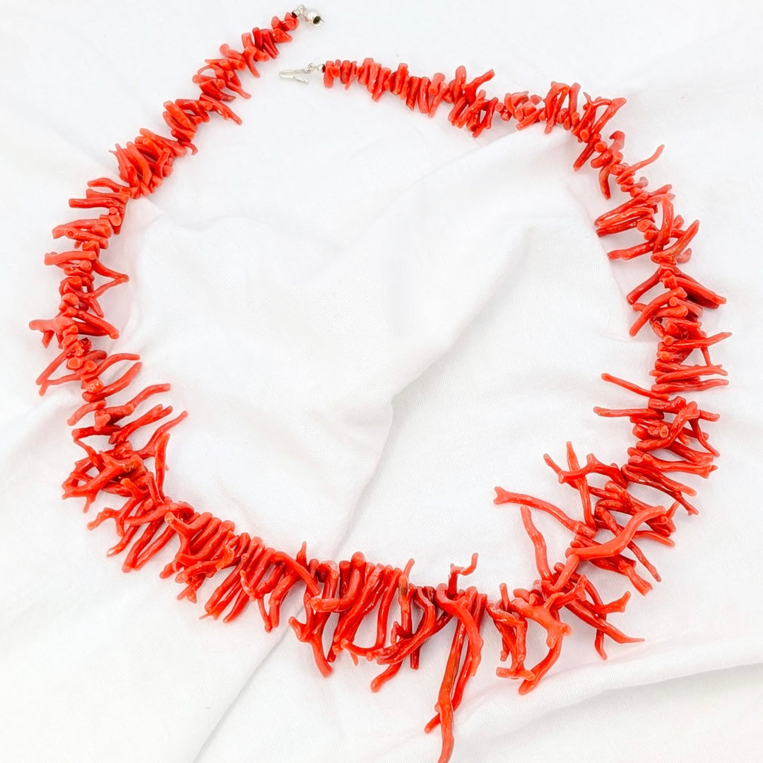 Sardinian Red Coral Branch Necklace in Sterling Silver